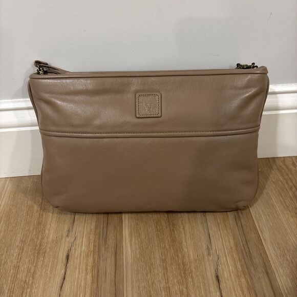 Anne Klein Handbags - Anne Klein Calderon Shoulder Bag Lion Logo Leather Tan 11x7.5” Zipper Purse